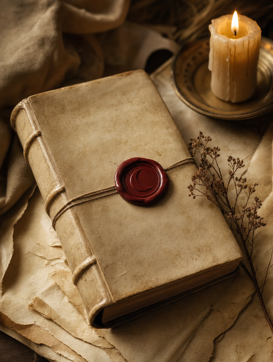 Maryam Durrani's forthcoming novel, bound and sealed with a crescent wax seal